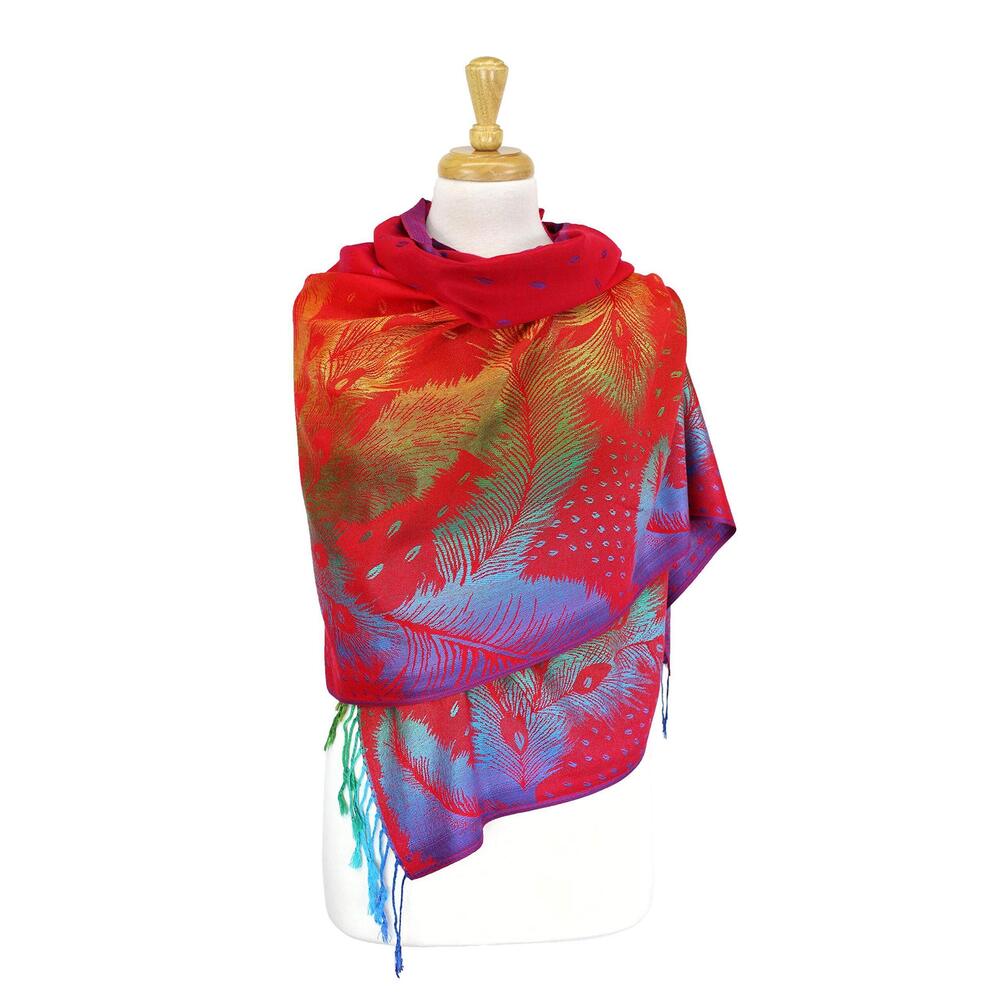 3763 Rainbow Pashmina Colorful Silky Tropical Exotic Wrap View 3